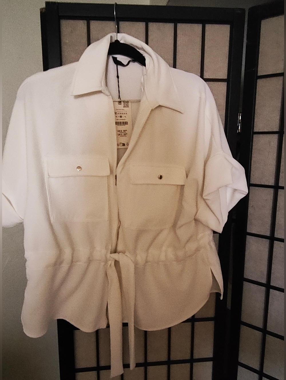 White Drawstring Shirt Jacket